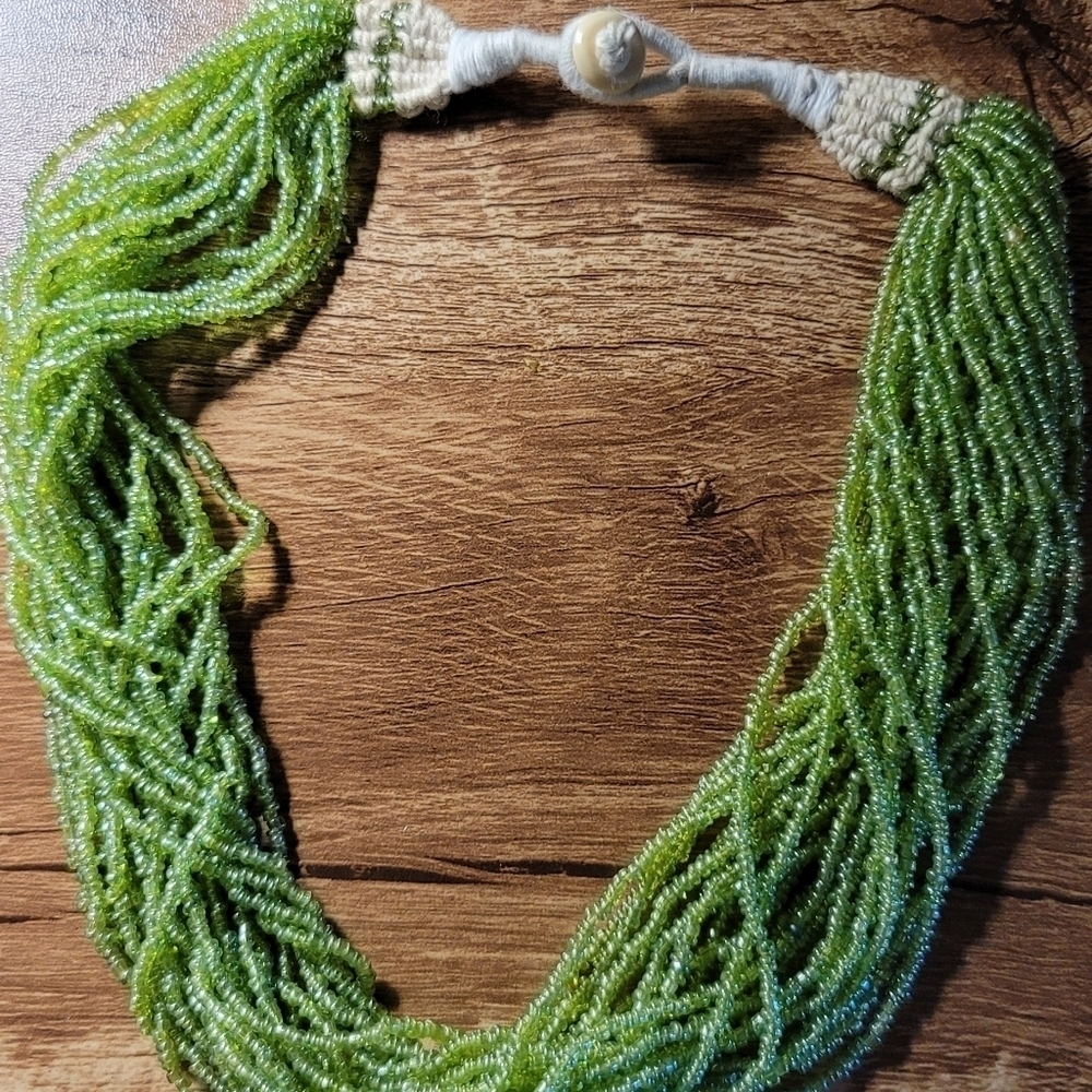 Green Beaded Statement Necklace - image 3